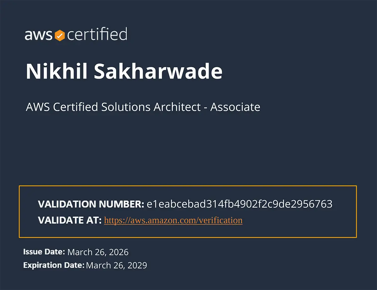 AWS Certified Solutions Architect Associate Certificate Nikhil Sakharwade