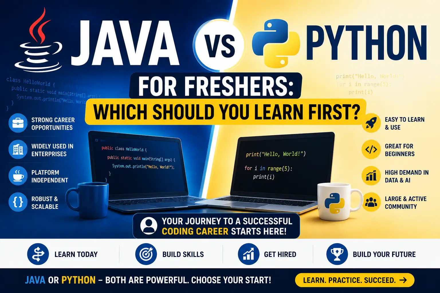Java versus Python for freshers &mdash; which should you learn first? Comparison of the two languages for a first job in India.