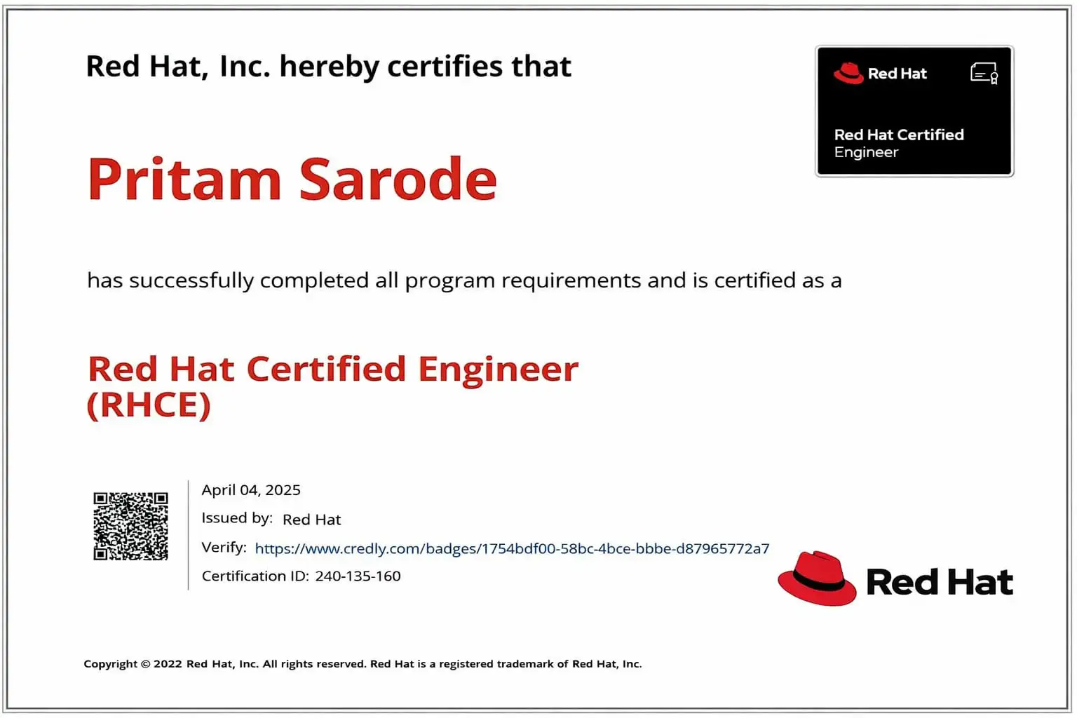 RHCE Certification Pritam Sarode
