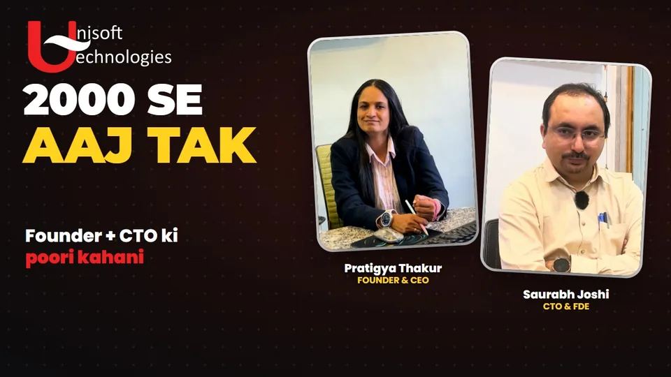 Pratigya Thakur, Founder and CEO, and Saurabh Joshi, CTO and FDE. The thumbnail reads: 2000 se aaj tak, Founder + CTO ki poori kahani