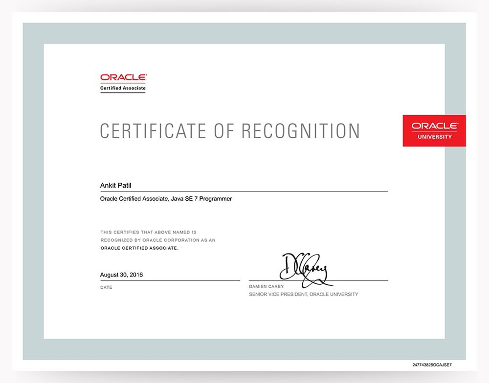 Oracle Certified Associate Java SE 7 Programmer Certificate