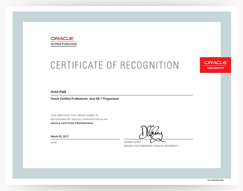 Oracle Certified Professional Java SE 7 Programmer Certificate