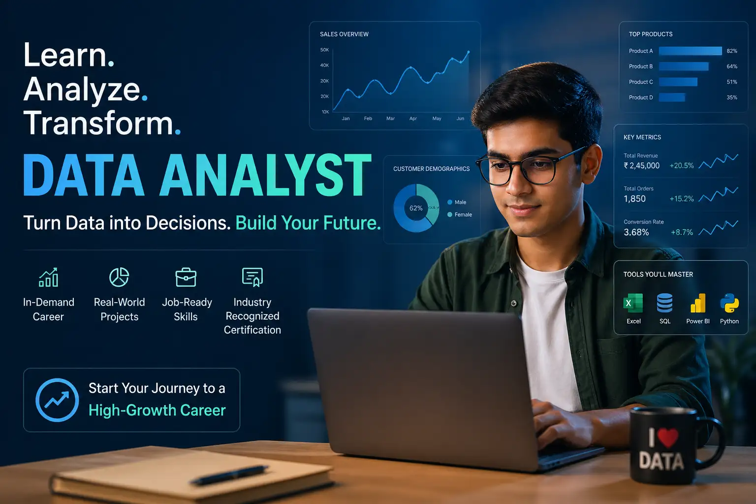 Data Analyst Course in Nagpur — Advanced Excel, Oracle SQL, Python, Power BI and Tableau training at Unisoft Technologies, Dharampeth
